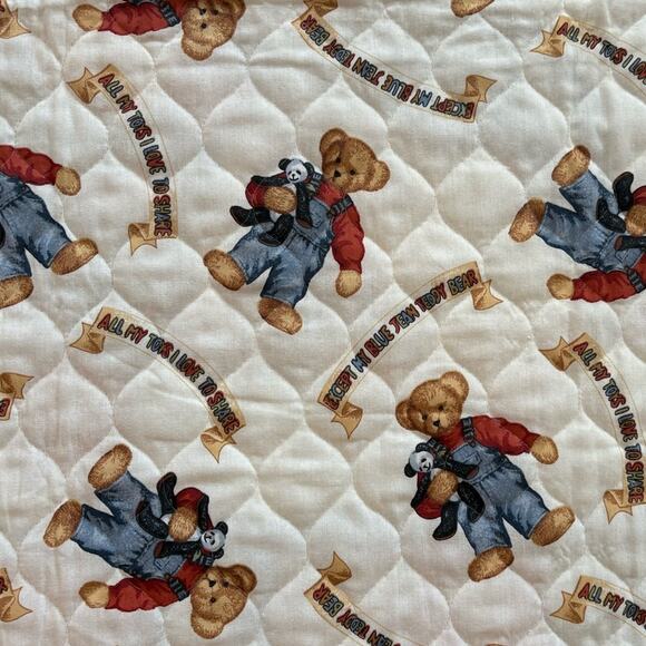 Vintage handmade blue jean teddy bear quilt - Picture 3 of 8